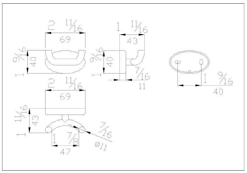 Measurements for F17AKN04W1 Nylon Double Robe Hook