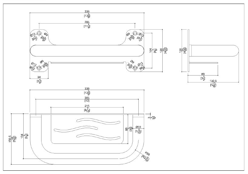 Measurements for G02AOS03W1 Stainless Steel Rectangular Shelf