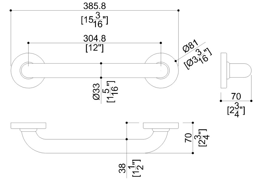 Measurements for Ponte Giulio G25JAS01D1 Grab Bar