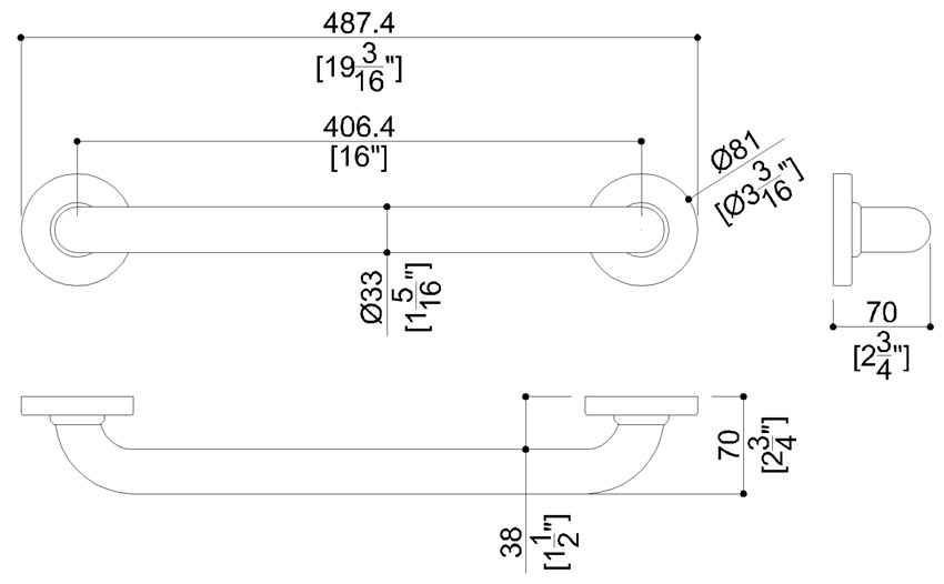 Measurements for Ponte Giulio G25JAS02I1 Grab Bar