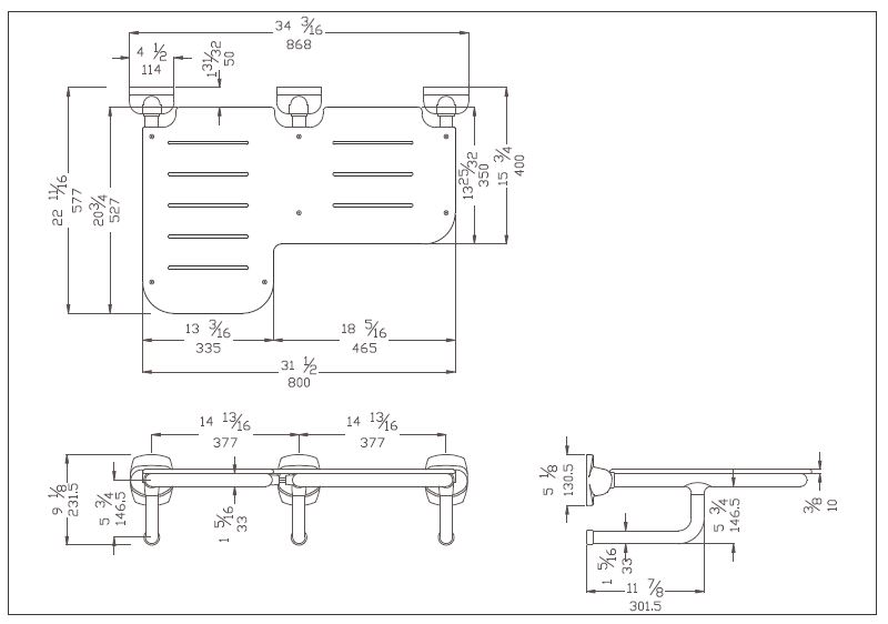 Measurements for G25JDR29W1 L-Shape Folding HPL Shower Seat
