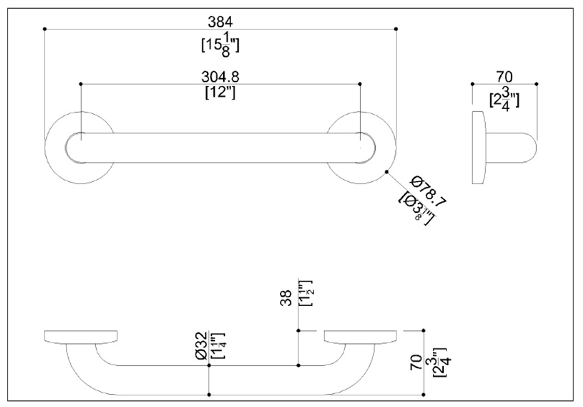 Measurements for Ponte Giulio G57JAS01N2 Grab Bar
