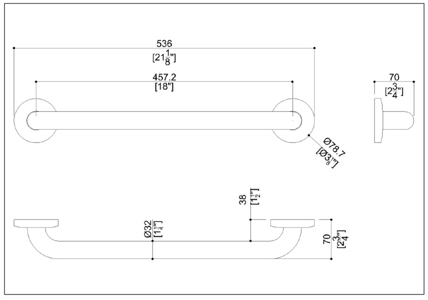 Measurements for Ponte Giulio G57JAS03N2 Grab Bar