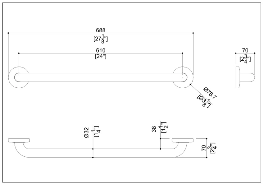 Measurements for Ponte Giulio G57JAS04N2 Grab Bar