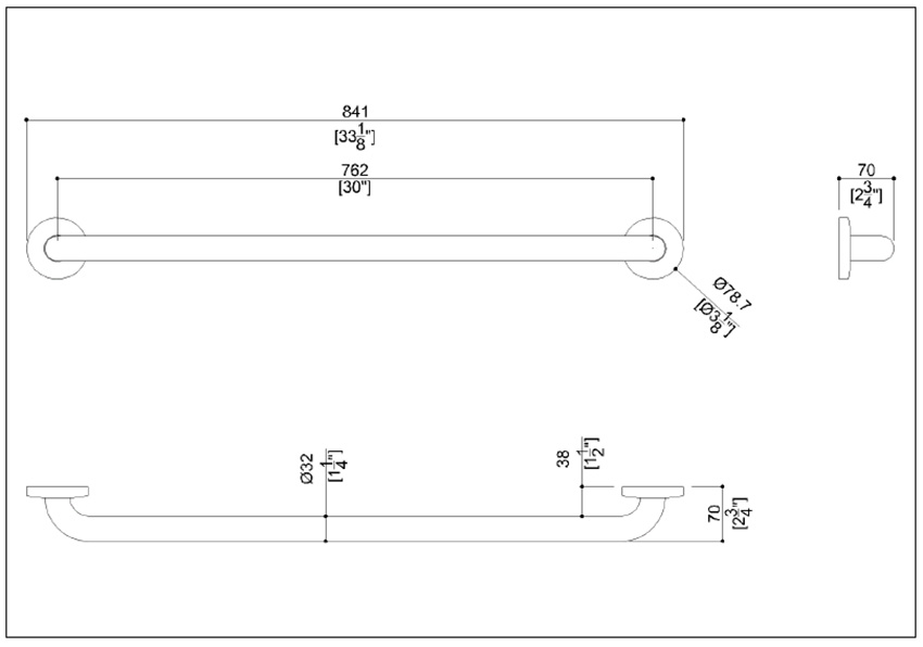 Measurements for Ponte Giulio G57JAS05N2 Grab Bar