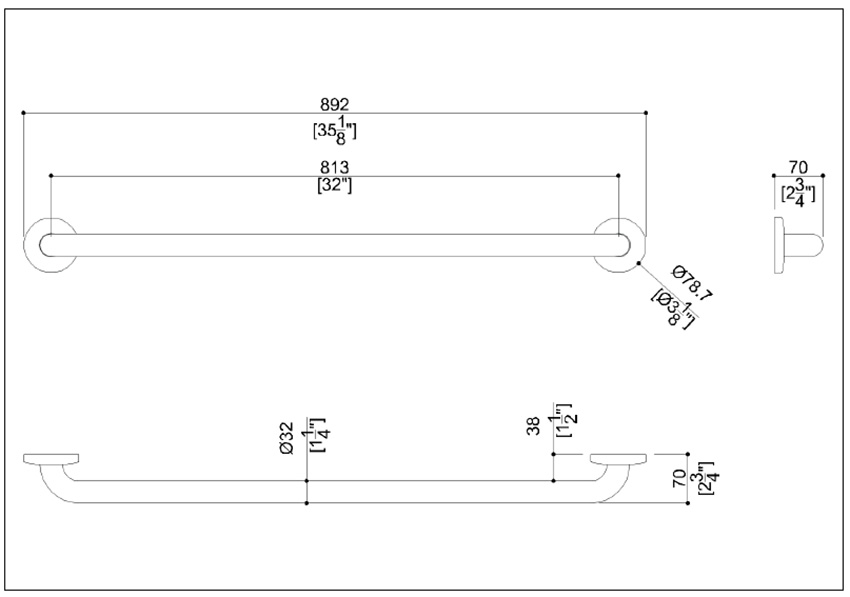 Measurements for Ponte Giulio G57JAS06N2 Grab Bar