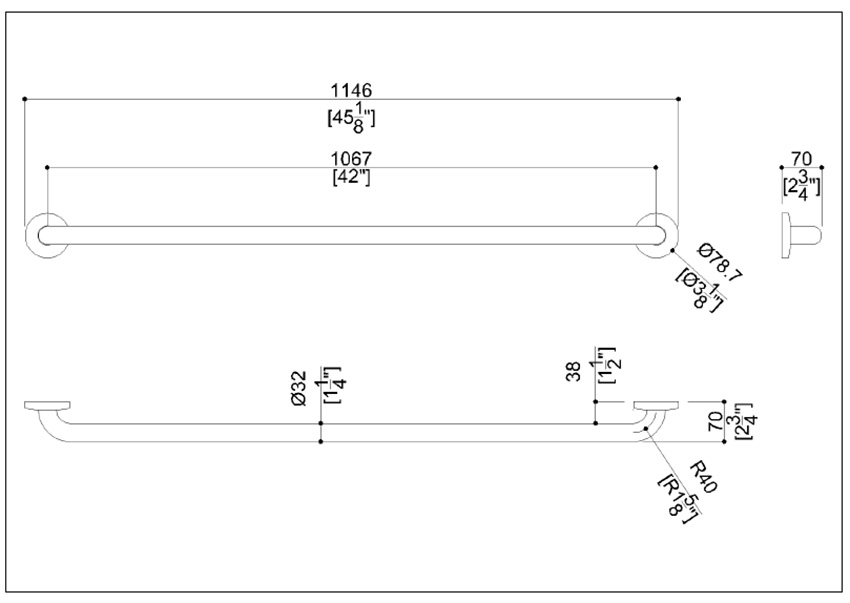 Measurements for Ponte Giulio G57JAS08N2 Grab Bar