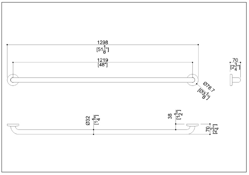 Measurements for Ponte Giulio G57JAS09N2 Grab Bar