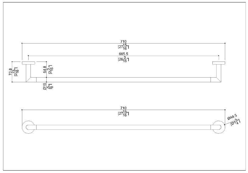 Measurements for TBCIN1 Circular Stainless Steel Towel Bar