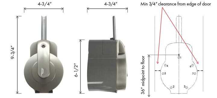 Measurements for Purleve #1001 Sanitary Door Handle