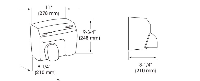 Measurements for Saniflow E88A Hand Dryer