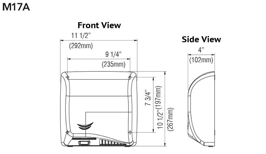 Measurements for Saniflow M17A Hand Dryer
