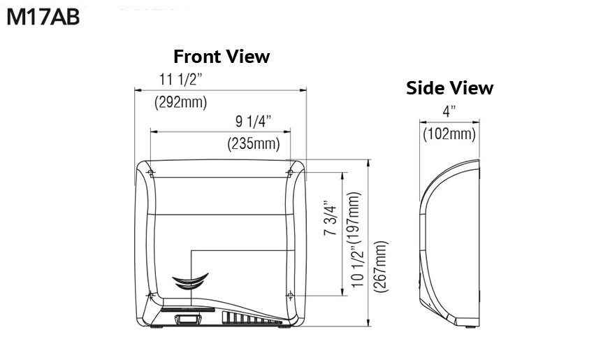 Measurements for Saniflow M17AB Hand Dryer