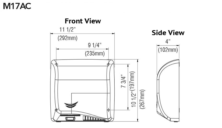 Measurements for Saniflow M17AC Hand Dryer