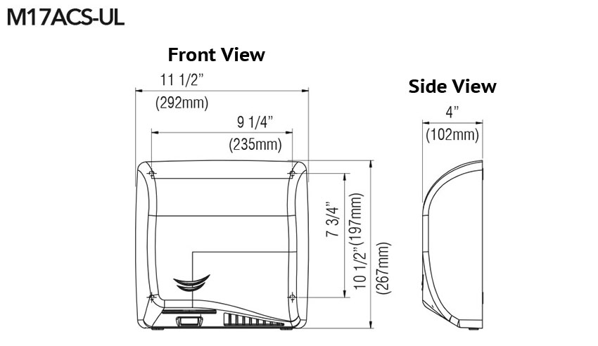 Measurements for Saniflow M17ACS Hand Dryer