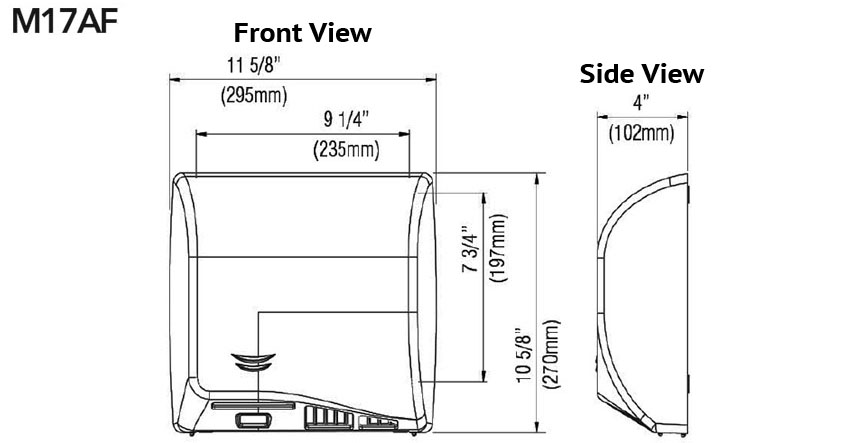 Measurements for Saniflow M17AF Hand Dryer