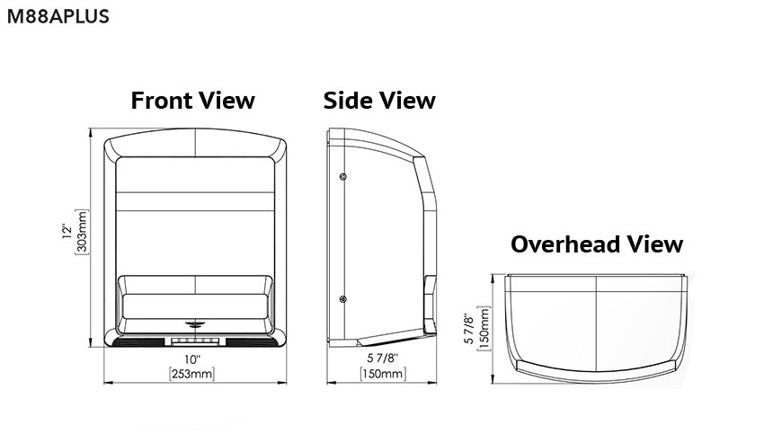 Measurements for Saniflow M88APLUS Hand Dryer