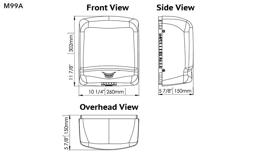Measurements for Saniflow M99A Hand Dryer