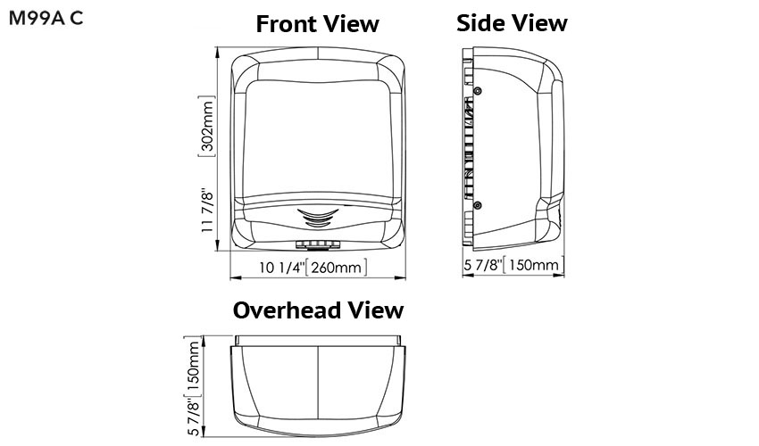 Measurements for Saniflow M99AC Hand Dryer