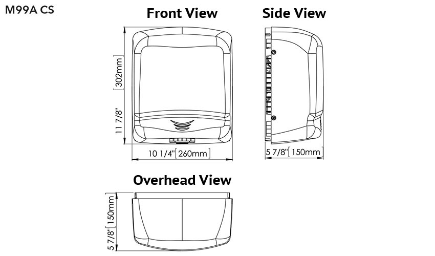 Measurements for Saniflow M99ACS Hand Dryer