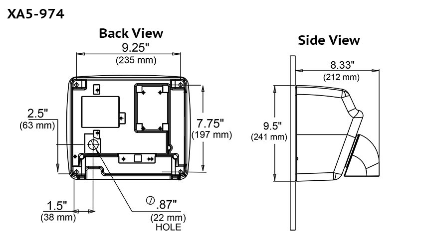 Measurements for World Dryer XA5-974 Hand Dryer