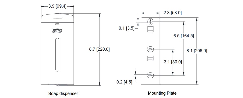Measurements Diagram for Zurn Z6900-SD-WM Touchless Faucet