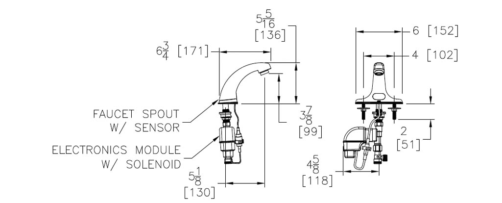Measurements Diagram for Zurn Z6915-XL Touchless Faucet
