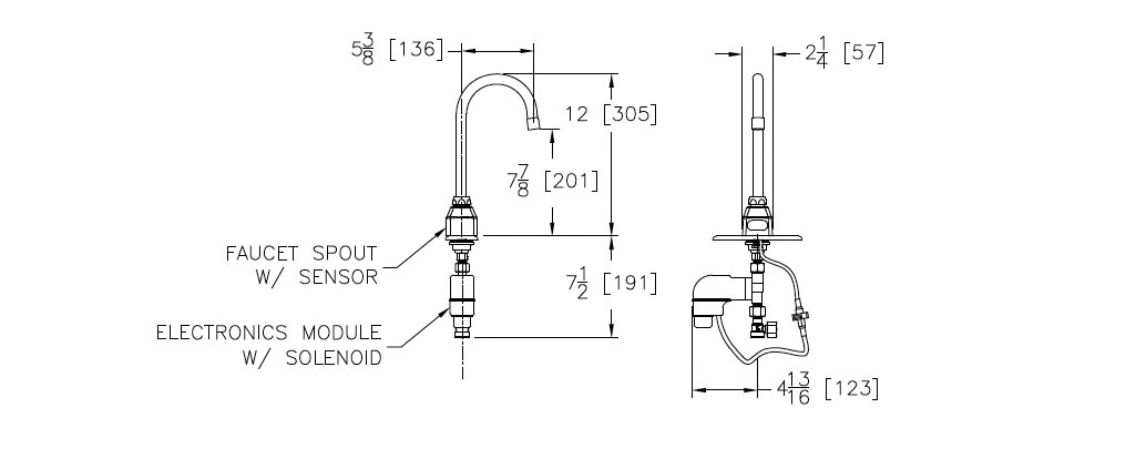 Measurements Diagram for Zurn Z6920-XL Touchless Faucet