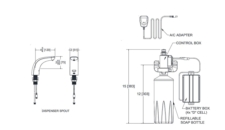 Measurements Diagram for Zurn Z6956-SD Touchless Faucet