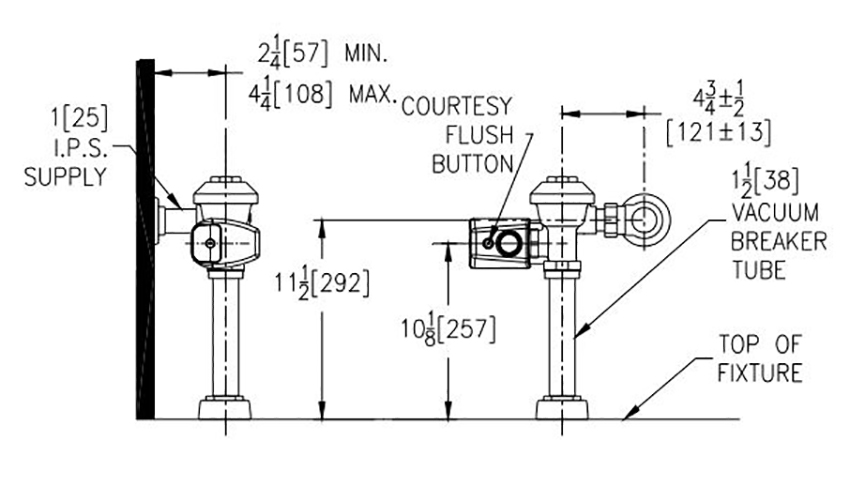 Meaurements Diagram for Zurn ZER6003PL-ULF-CPM Flush Valve
