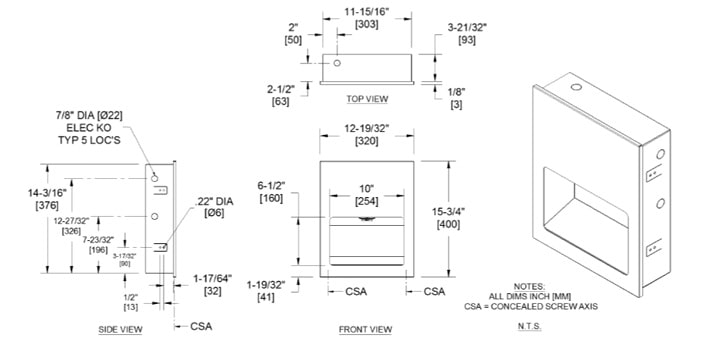 Diagram showing dimensions of ASI 10-0135-1