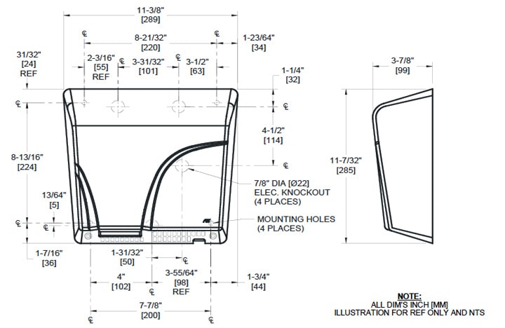 Diagram showing dimensions of ASI 10-0165