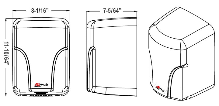 Diagram showing dimensions of ASI 10-0197-1-92