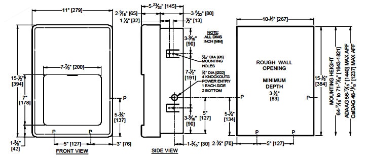 Diagram showing dimensions of ASI 10-20199-1