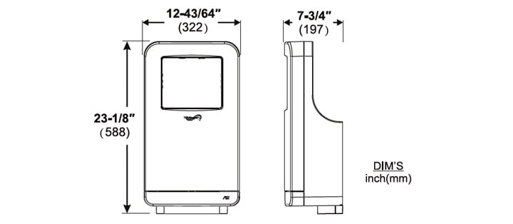 Diagram showing dimensions of ASI 10-20200-1