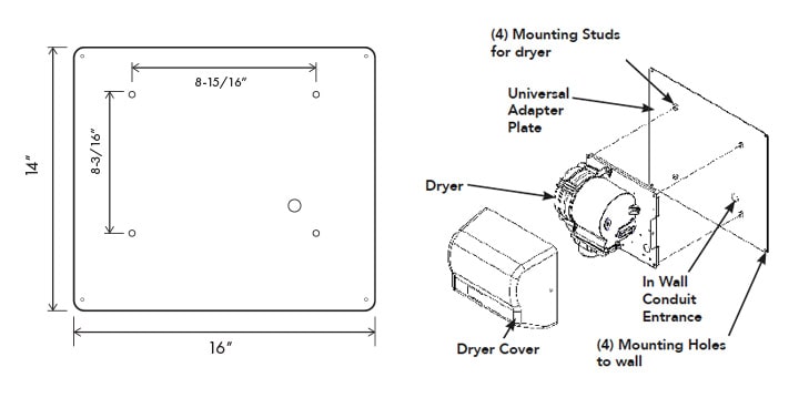 Measurements for American Dryer Universal Adapter Plate