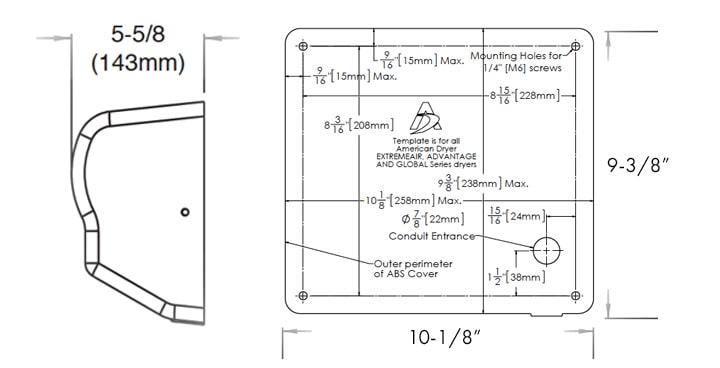 Measurements for AD90-M Hand Dryer