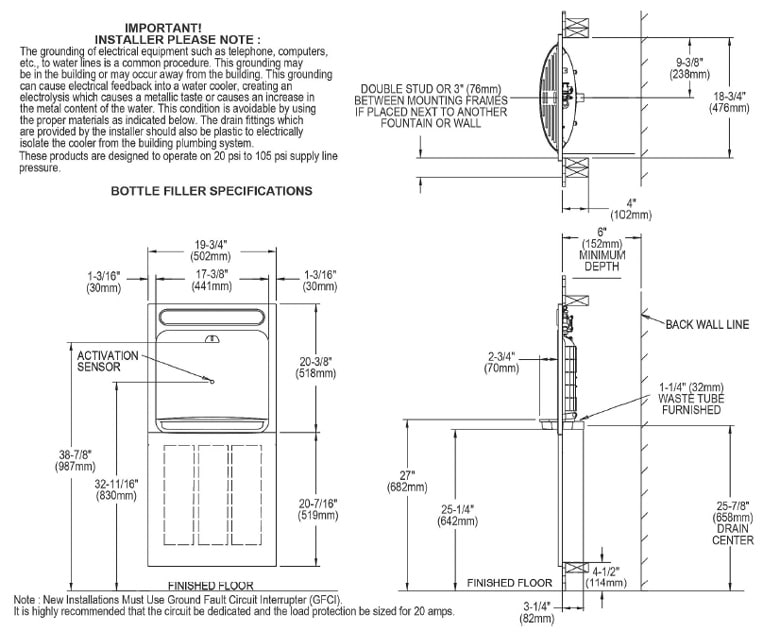 Elkay EZWS-SFGRN28K Measurement Diagram