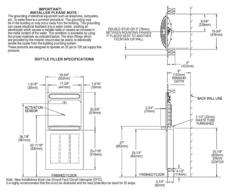 Elkay EZWS-SFGRN8K Measurement Diagram