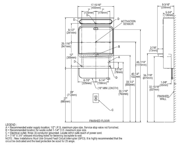 Elkay EZWSSM Measurement Diagram