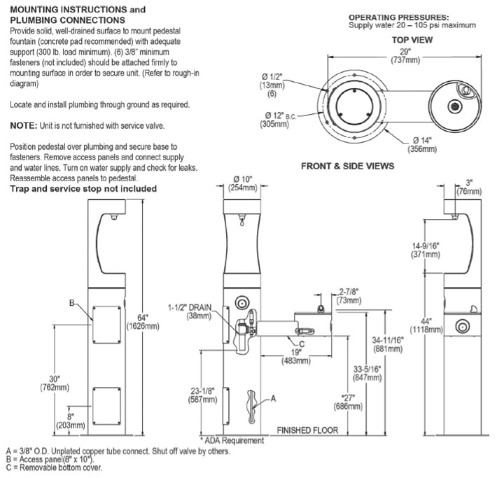 Elkay LK4420BF1UBLU Measurement Diagram