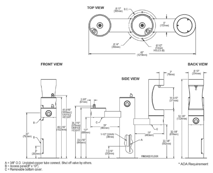 Elkay LK4430BF1LBLK Measurement Diagram