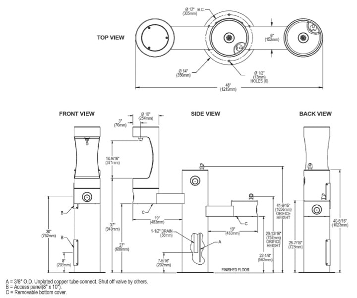 Elkay LK4430BF1MBLK Measurement Diagram