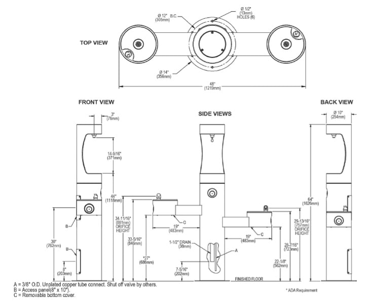 Elkay LK4430BF1UBLU Measurement Diagram