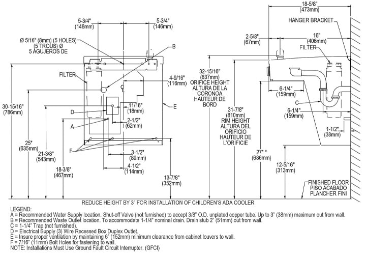 Elkay LVRC8S Measurement Diagram