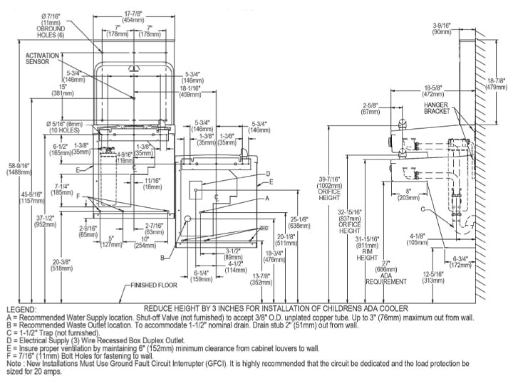 Elkay LVRCGRNTL8WSK Measurement Diagram