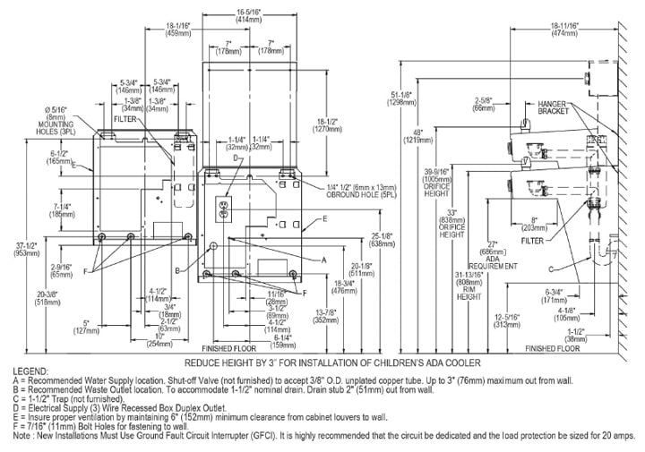 Elkay LVRCTL8WSK Measurement Diagram