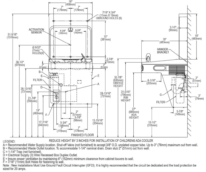 Elkay LZS8WSLP Measurement Diagram