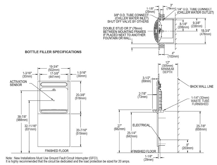 Elkay LZWS-SFGRN8K Measurement Diagram