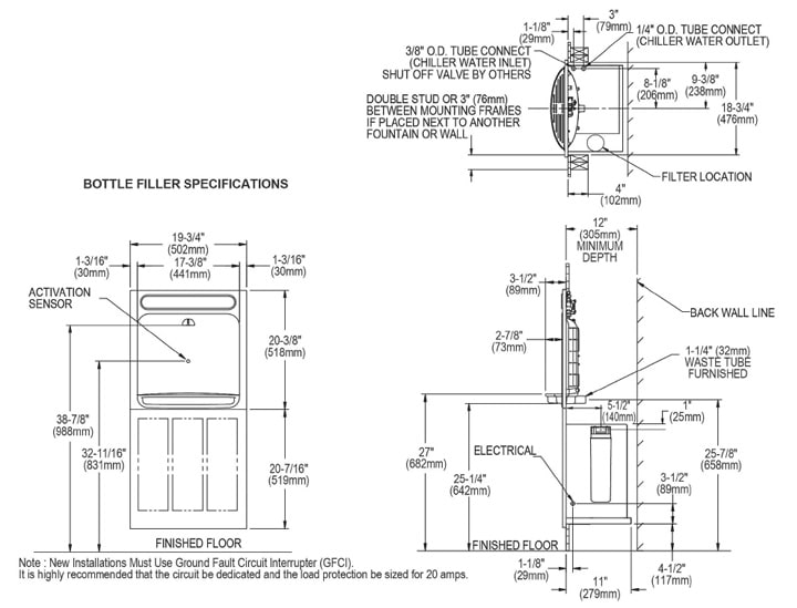 Single, Recessed, Bottle Filler Stainless Steel, Green Spec Listed